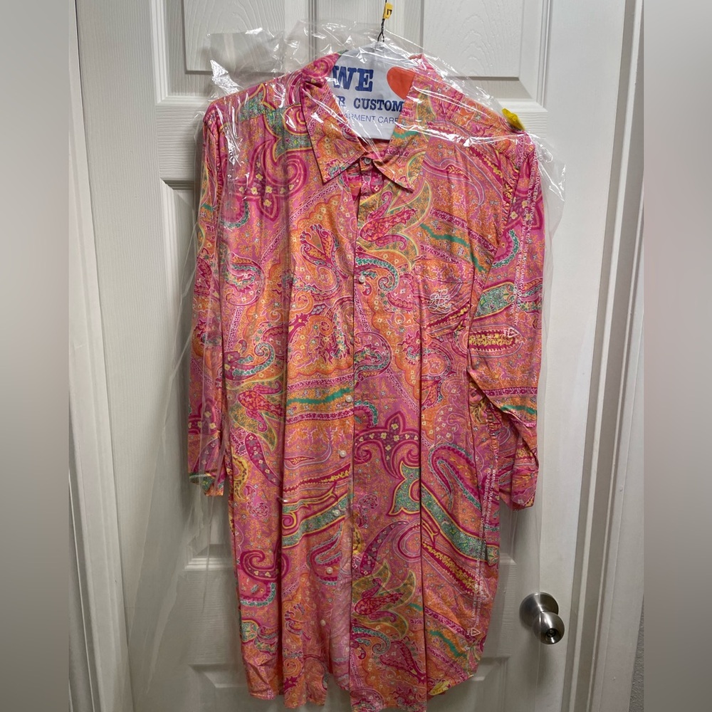 Ralph Lauren button down size 1x pink paisley